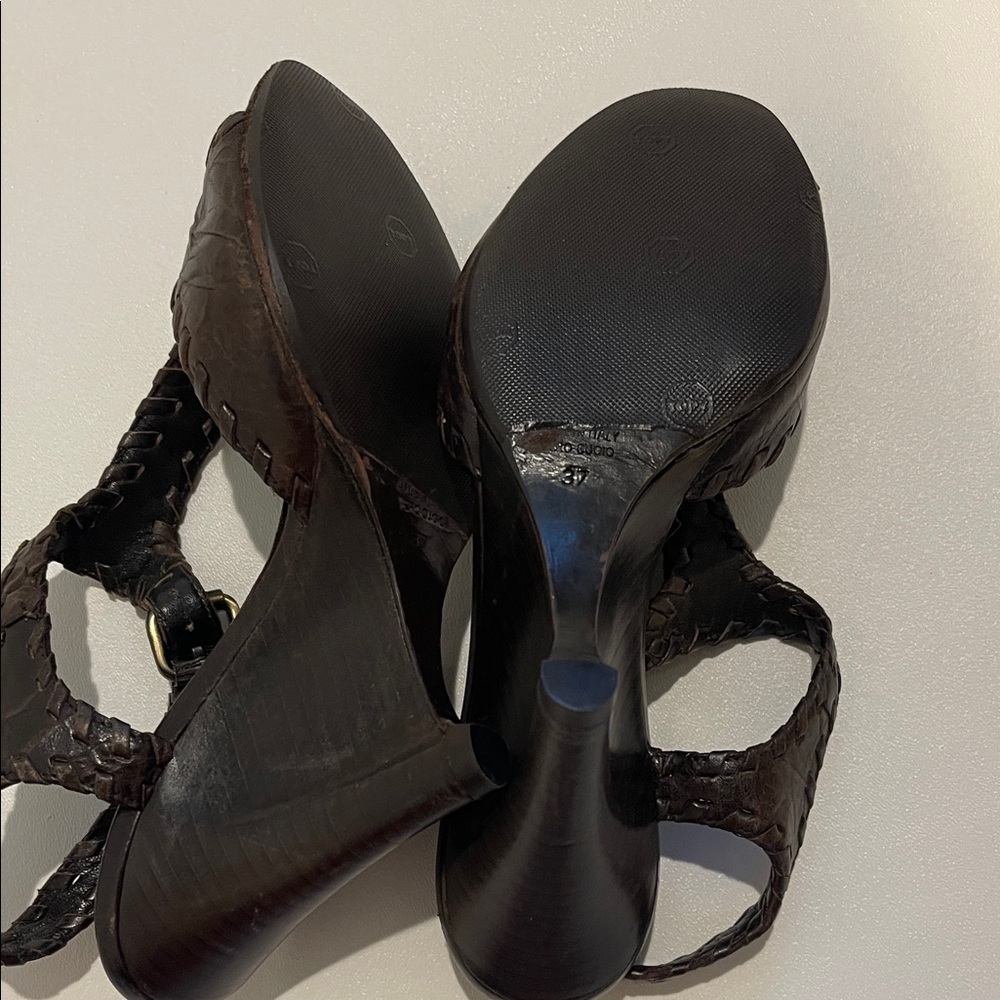Fendi Zeppa Capra Pergamena Dark Brown Braided Wedge Sandals - Picture 7 of 9